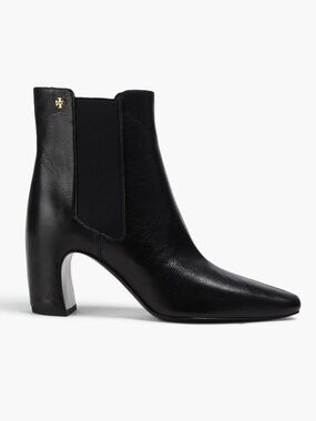 Tory Burch Black Leather Pointed-Toe Chelsea Heel Boot New Without Box